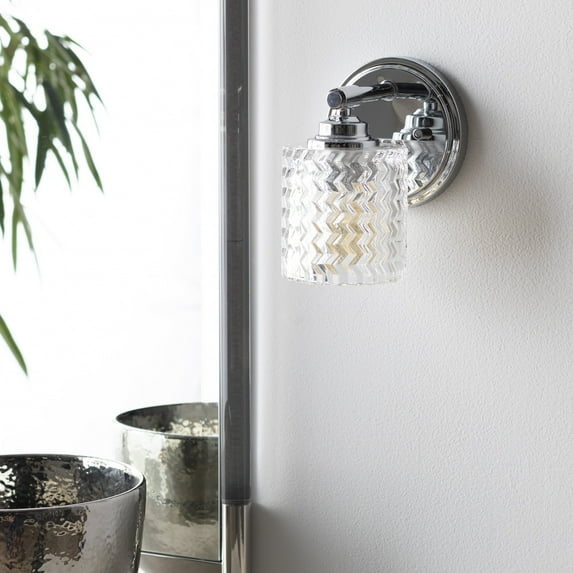 Mark&Day Wall Sconces, Grafenstein Cottage Metallic Nickel 1-Light Plug-in or Hardwire Wall Sconce Lighting for Bedroom Hallway Kitchen, Polished Textured Lamp, Bulb not Included (8" H x 6" W x 6" D)