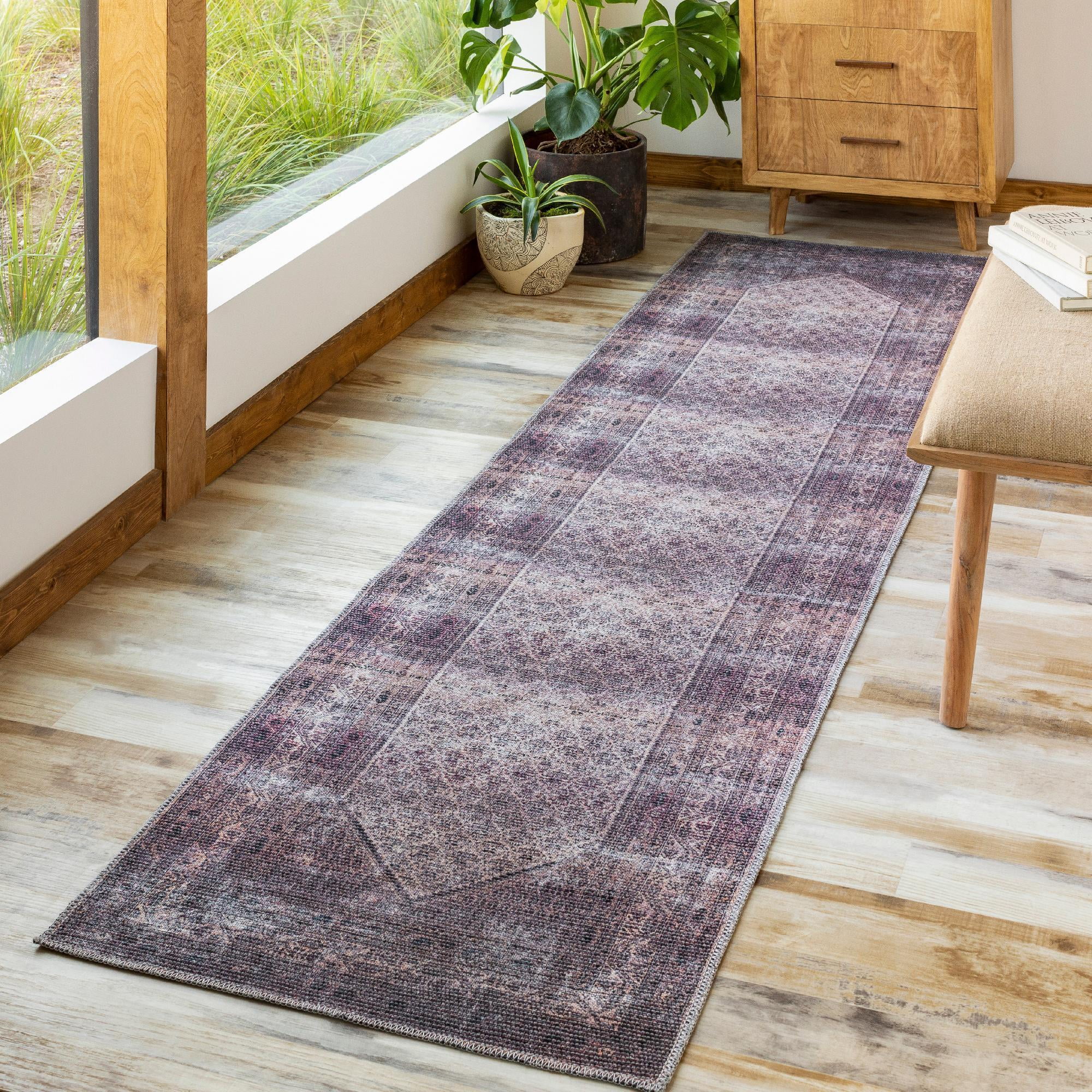 Mark&Day Washable Area Rugs, 2x10 Hayri Traditional Plum Runner Area