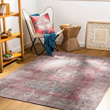 Mark&Day Washable Area Rugs, 2x10 Merom Traditional Pastel Pink Runner Area Rug (2'7" x 10')