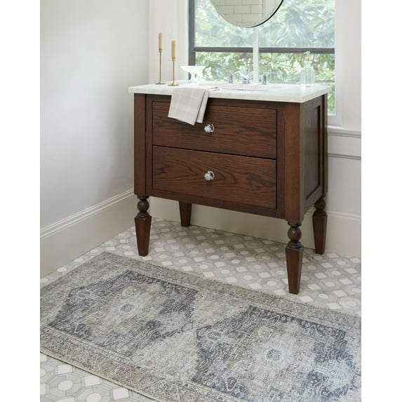 Mark&Day Washable Rugs, 3x16 Nora Traditional Dark Brown Runner Area Rug, Ink Blue Medium Brown Ivory Carpet for Hallway, Kitchen, Bedroom or Living Room (2'7" x 16' Runner,Machine Washable)