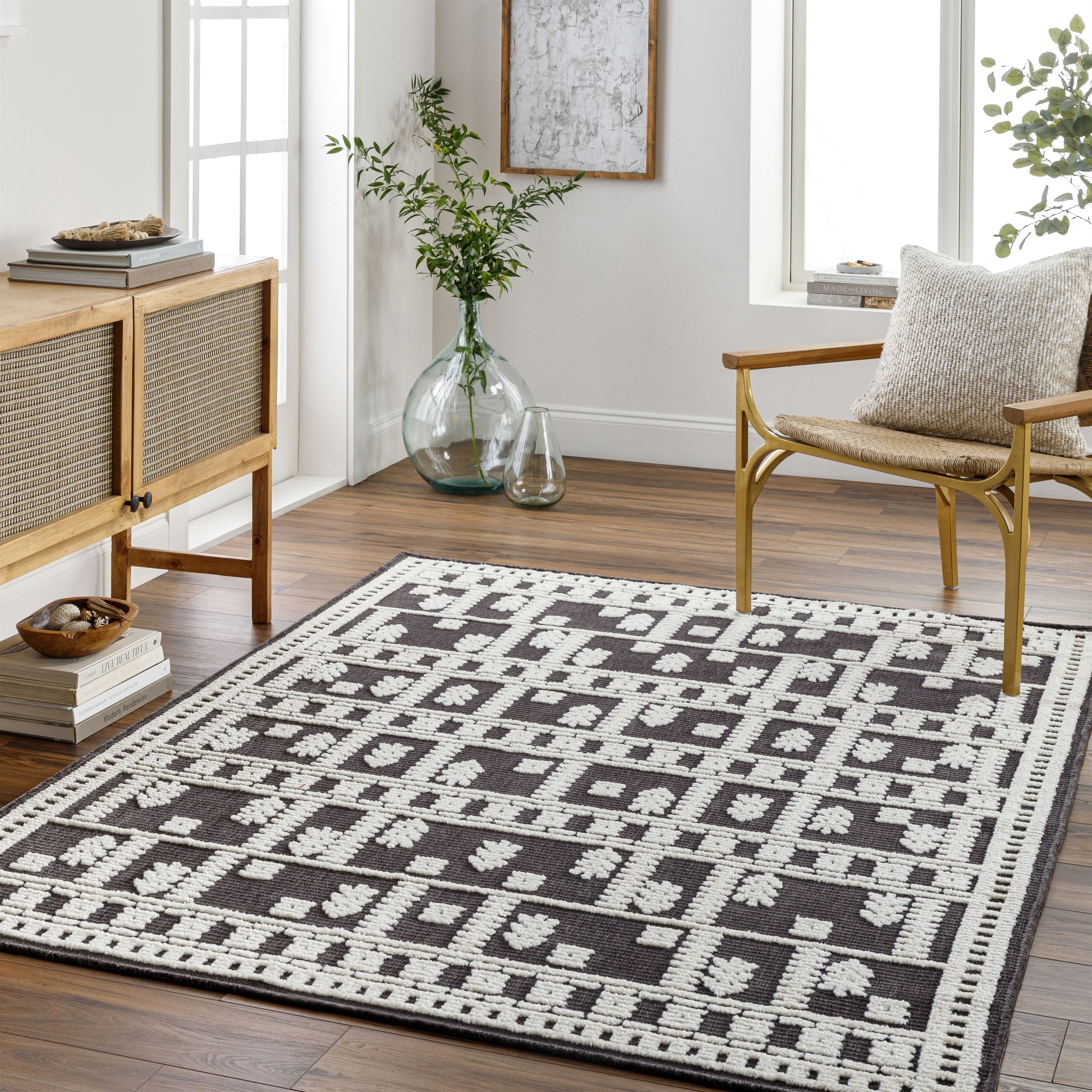 Mark&Day Washable Area Rugs, 2x3 Brownsville Global Charcoal Area Rug