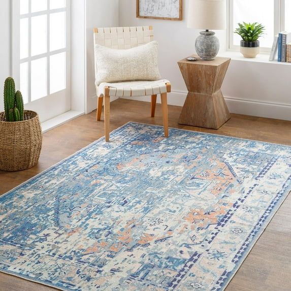 Mark&Day Washable Rugs, 2x3 Stilesville Traditional Ice Blue Area Rug, Blue Cream Carpet for Living Room, Bedroom or Kitchen (2' x 3', Machine Washable)