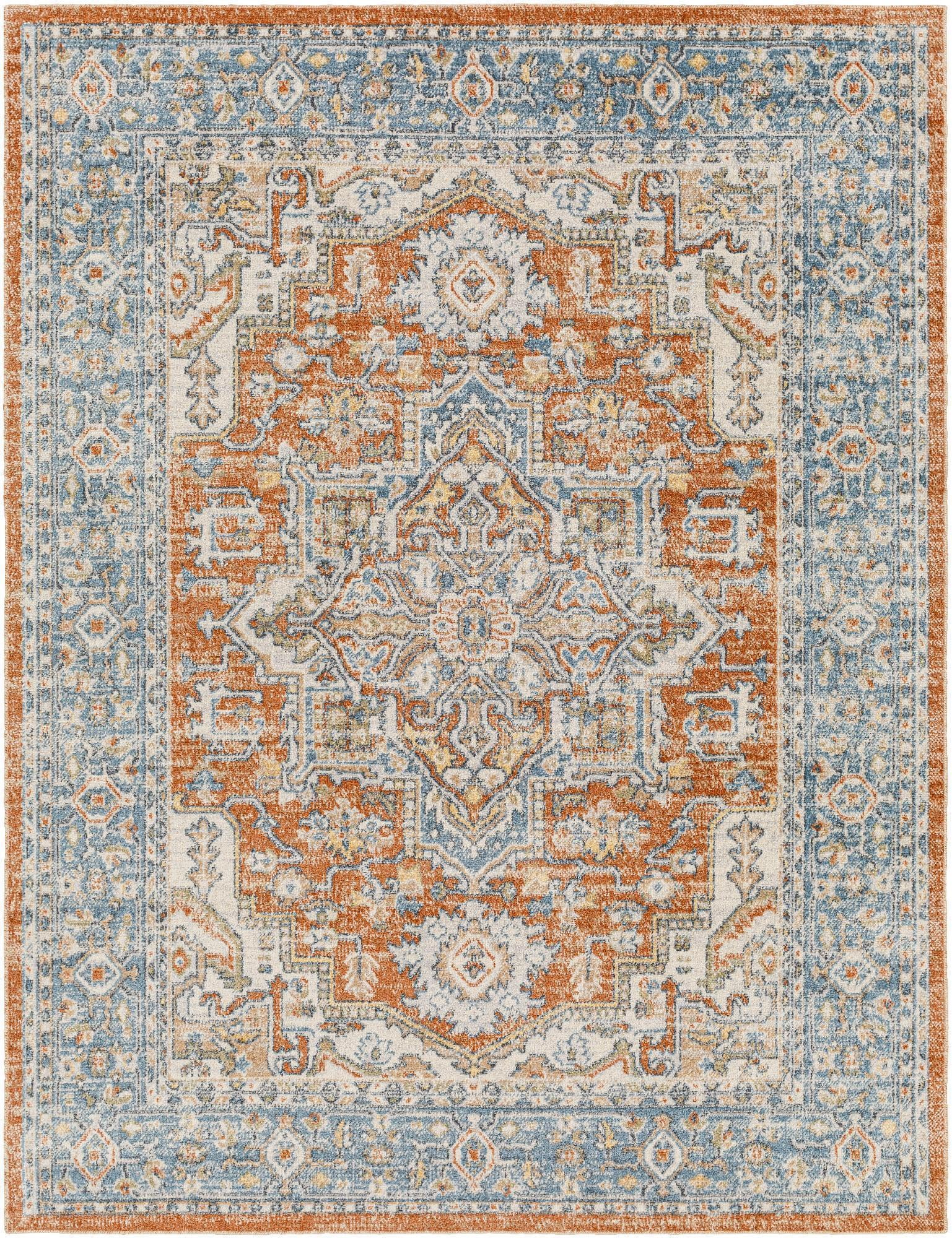 Elkhorn Blue and Burnt Orange Washable Synthetic Fur Area Rug 2'3" x 3'9"