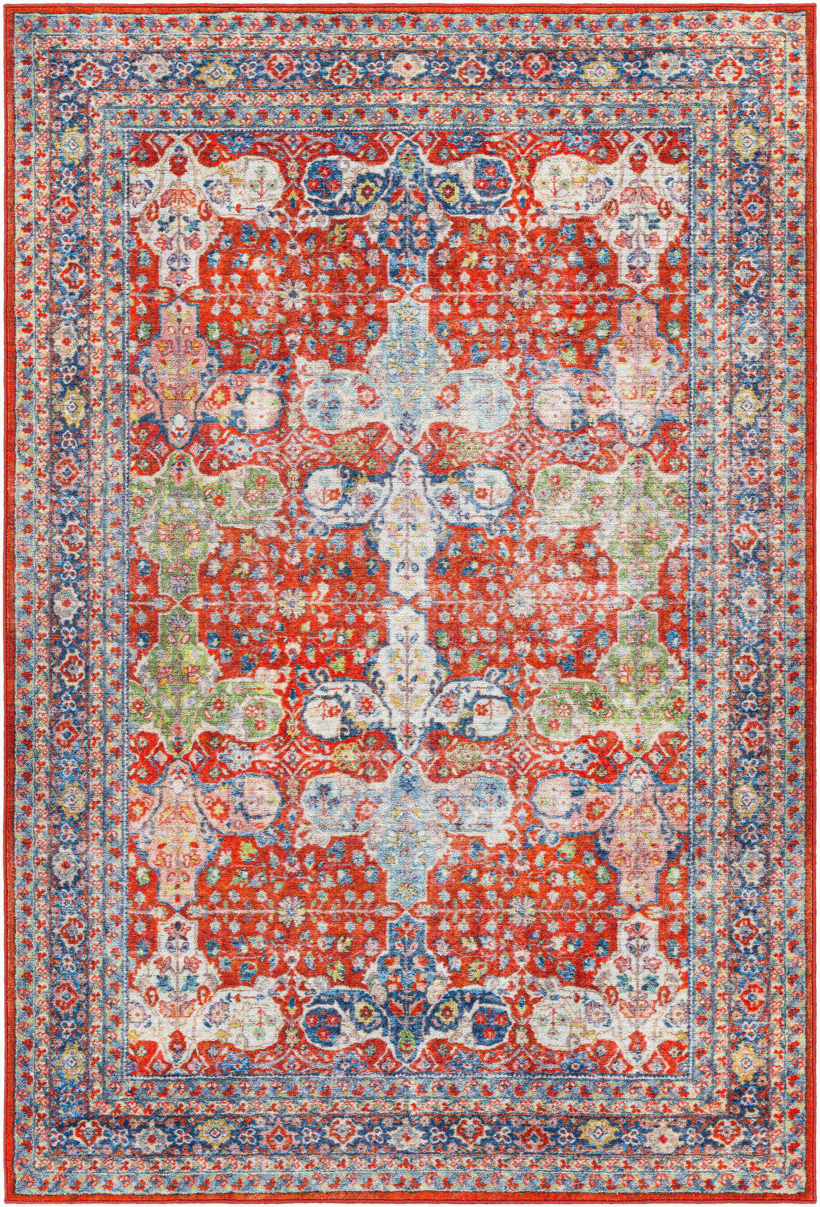 Bright Red Wool Traditional Washable Area Rug 2'7" x 4'