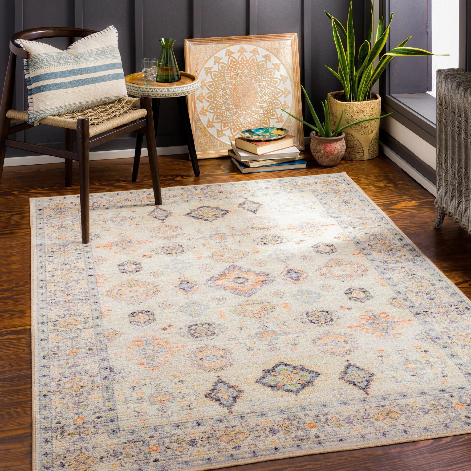 Park Forest Beige and Blue Traditional Washable Area Rug