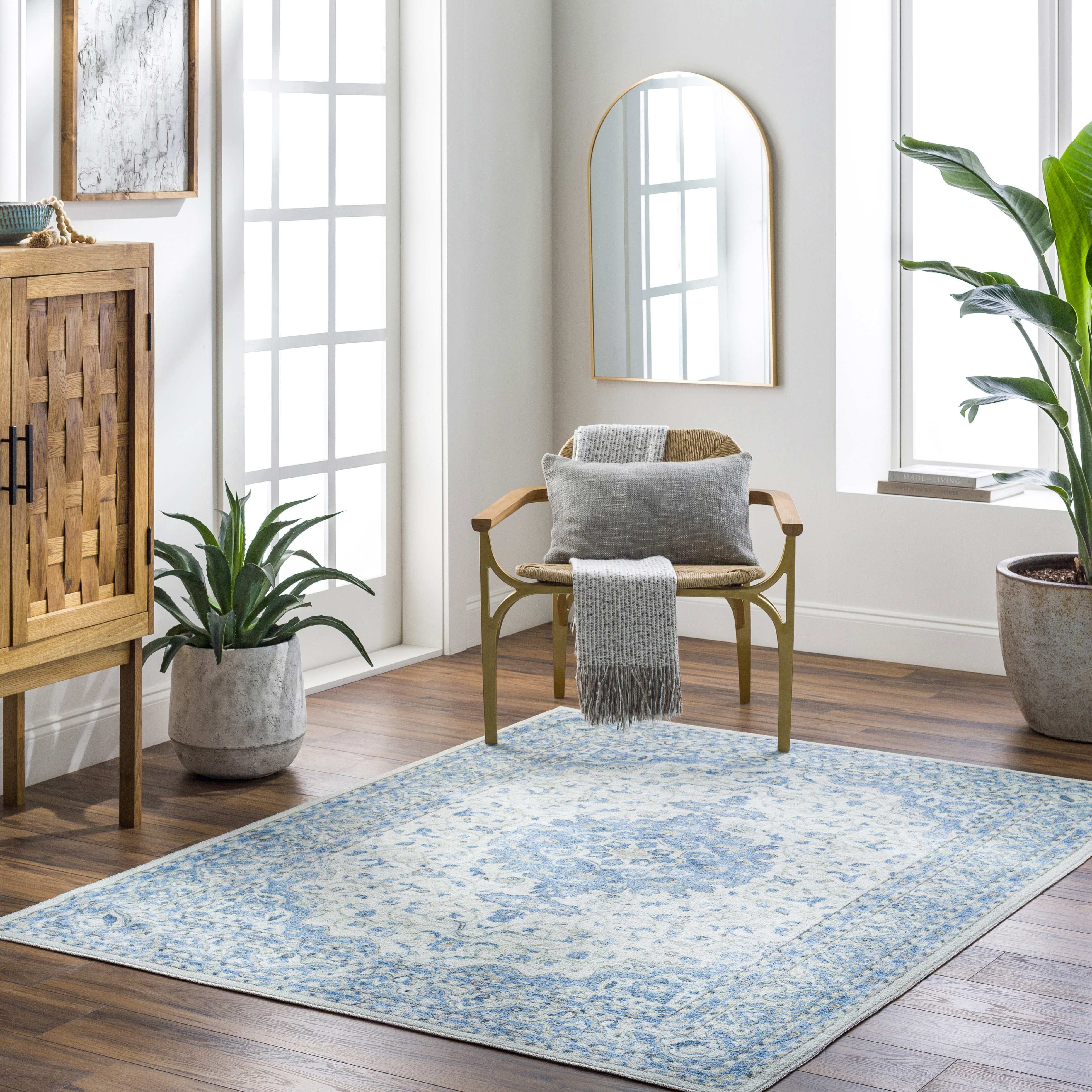 Ice Blue Rectangular Synthetic Fur Washable Area Rug 2'7" x 4'