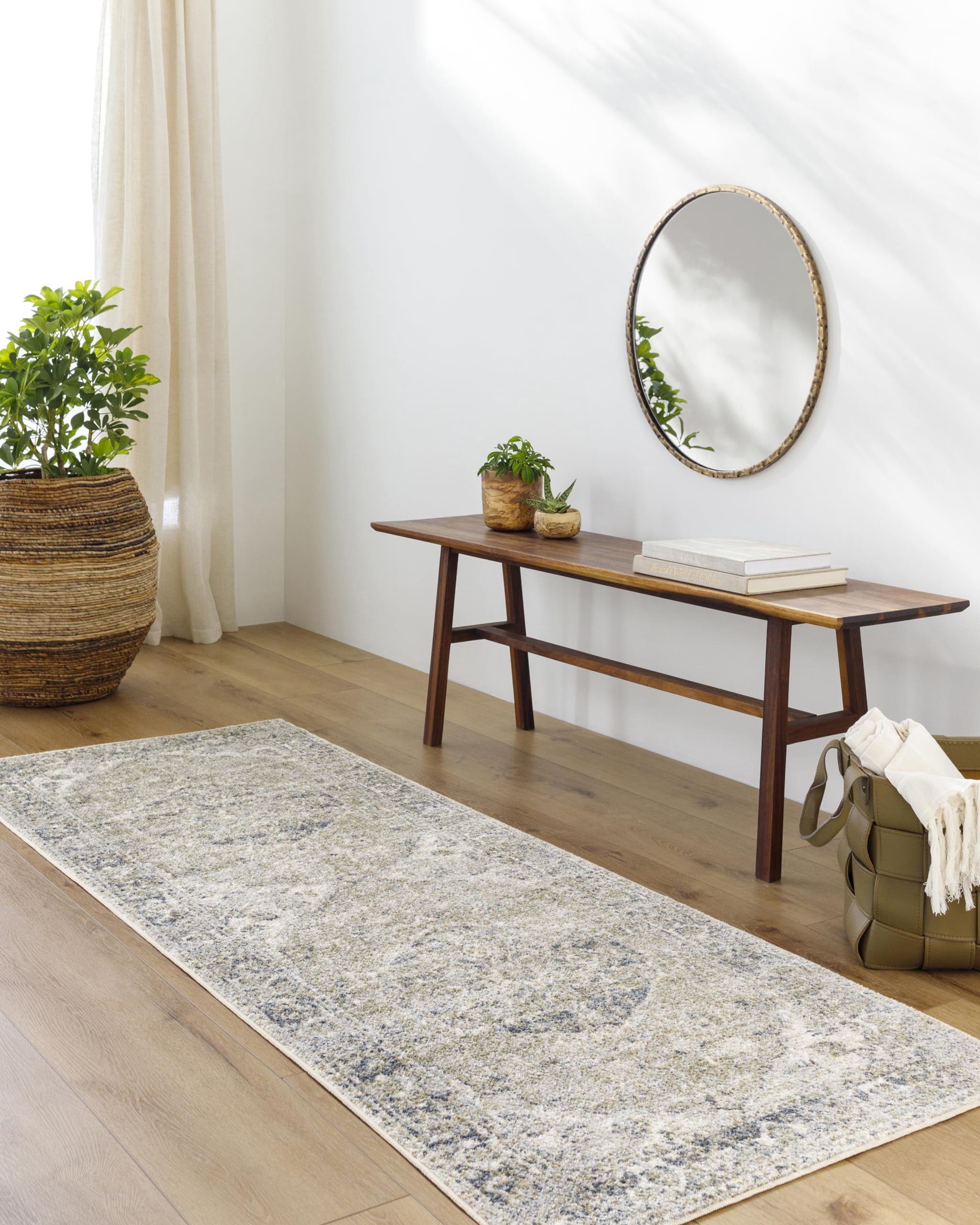 Mark&Day Washable Rugs, 3x7 Edmonson Traditional Light Sage Runner Area ...