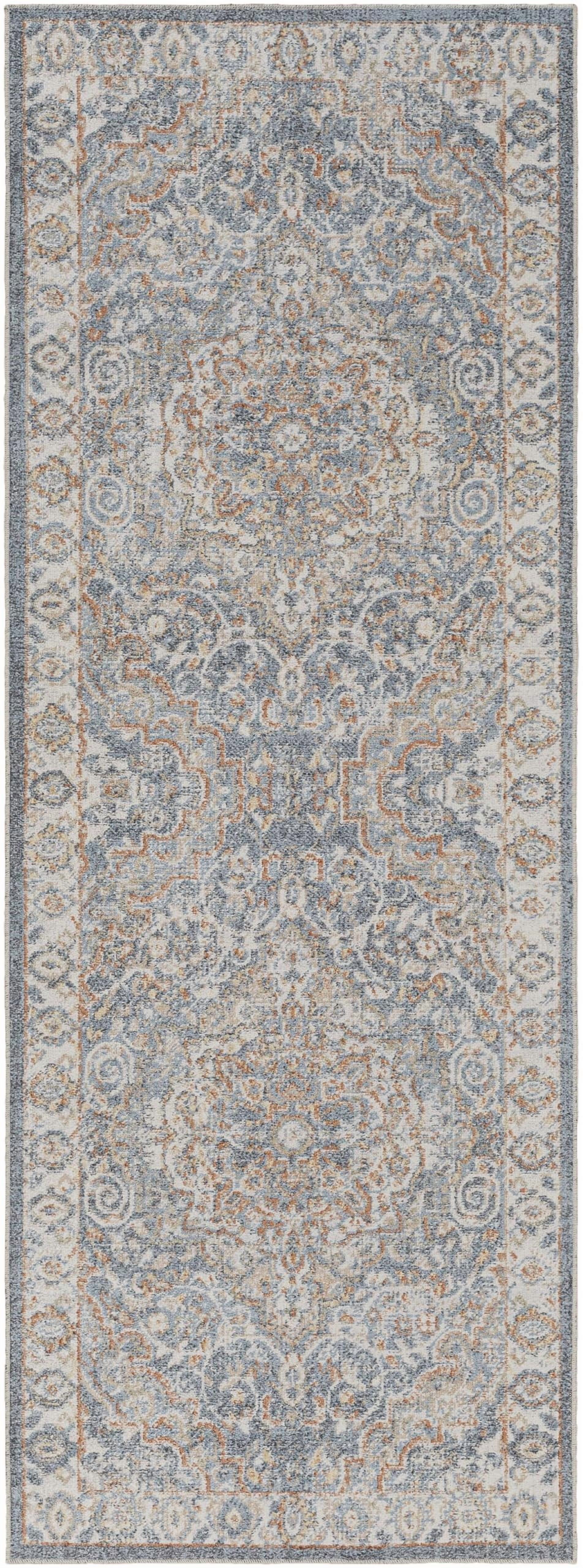 Mark&Day Washable Rugs, 3x8 Elsmore Traditional Dark Blue Runner Area ...