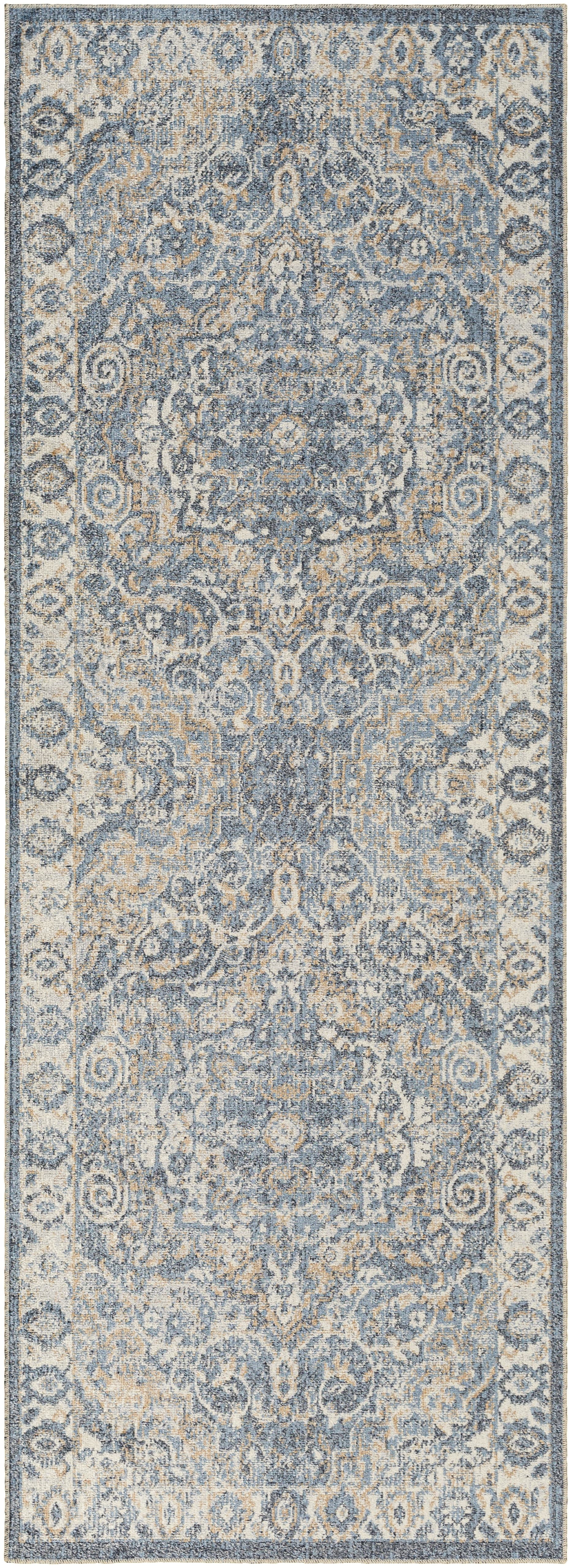 Elsmore Navy Blue Washable Synthetic Runner Rug 2'7" x 7'3"