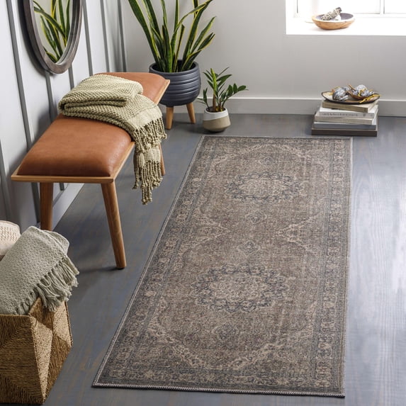 Mark&Day Washable Rugs, 3x7 Macy Traditional Camel Runner Area Rug, Brown Cream Carpet for Hallway, Kitchen, Bedroom or Living Room (2'7" x 7'3" Runner, Machine Washable)