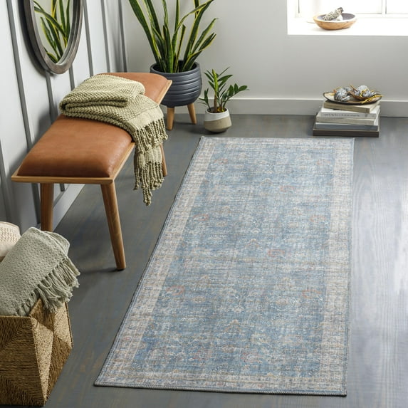 Mark&Day Washable Rugs, 3x7 Markleville Traditional Pale Blue Runner Area Rug, Blue White Carpet for Hallway, Kitchen, Bedroom or Living Room (2'7" x 7'3" Runner, Machine Washable)