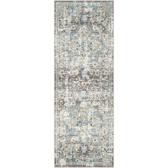 Mark&Day Washable Rugs, 3x8 Santa Claus Traditional Taupe Runner Area Rug, Grey Blue Beige Carpet for Hallway, Kitchen, Bedroom or Living Room (2'7" x 7'3" Runner, Machine Washable)