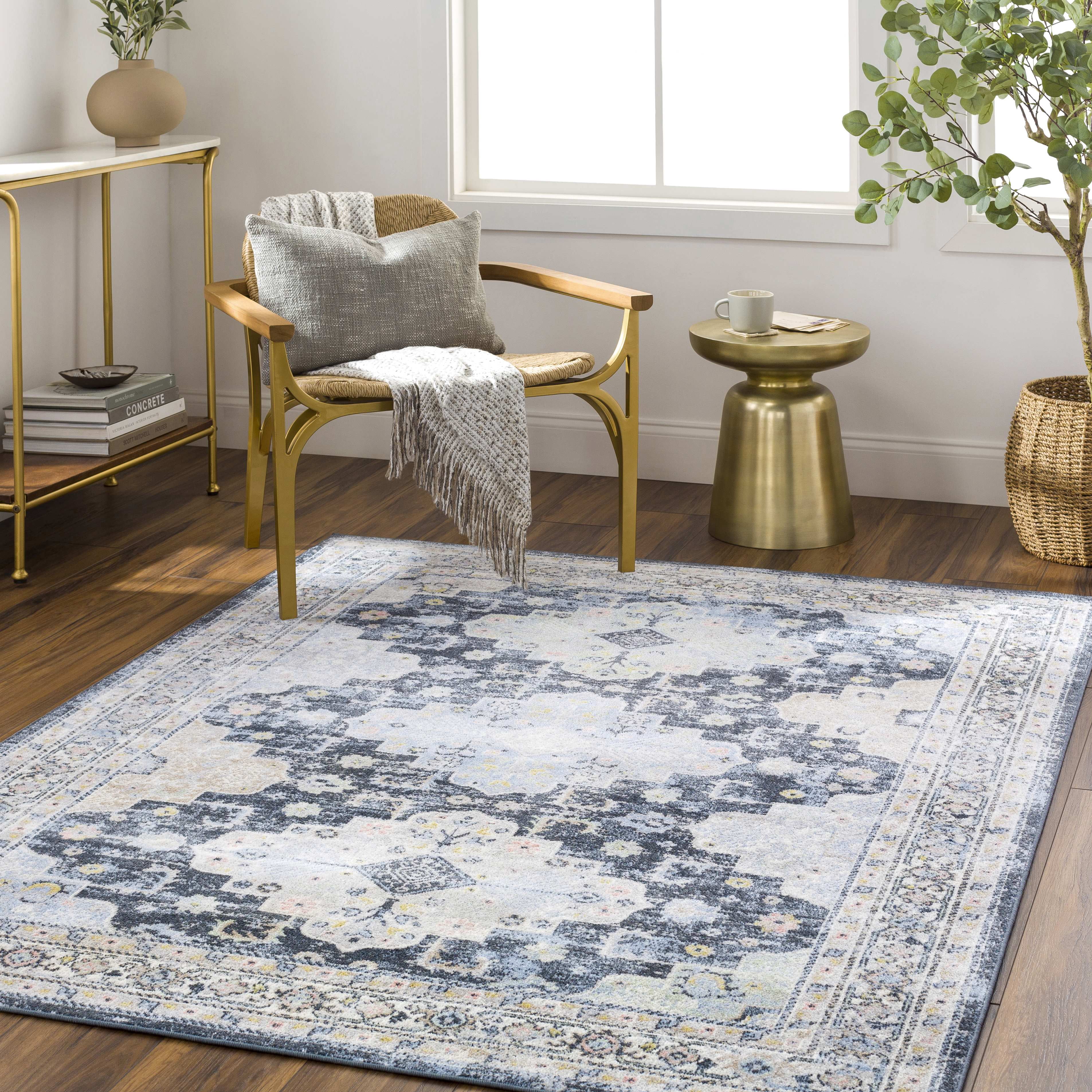 Mark&Day Washable Area Rugs, 2x7 Valeria Traditional Ink Blue Runner ...