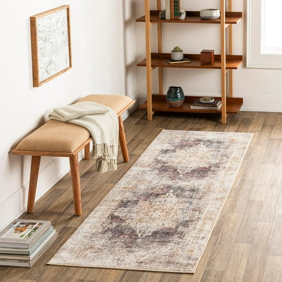 Mark&Day Washable Rugs, 3x7 Wallace Traditional Coffee Runner Area Rug, Brown Beige Carpet for Hallway, Kitchen, Bedroom or Living Room (2'7" x 7'3" Runner, Machine Washable)