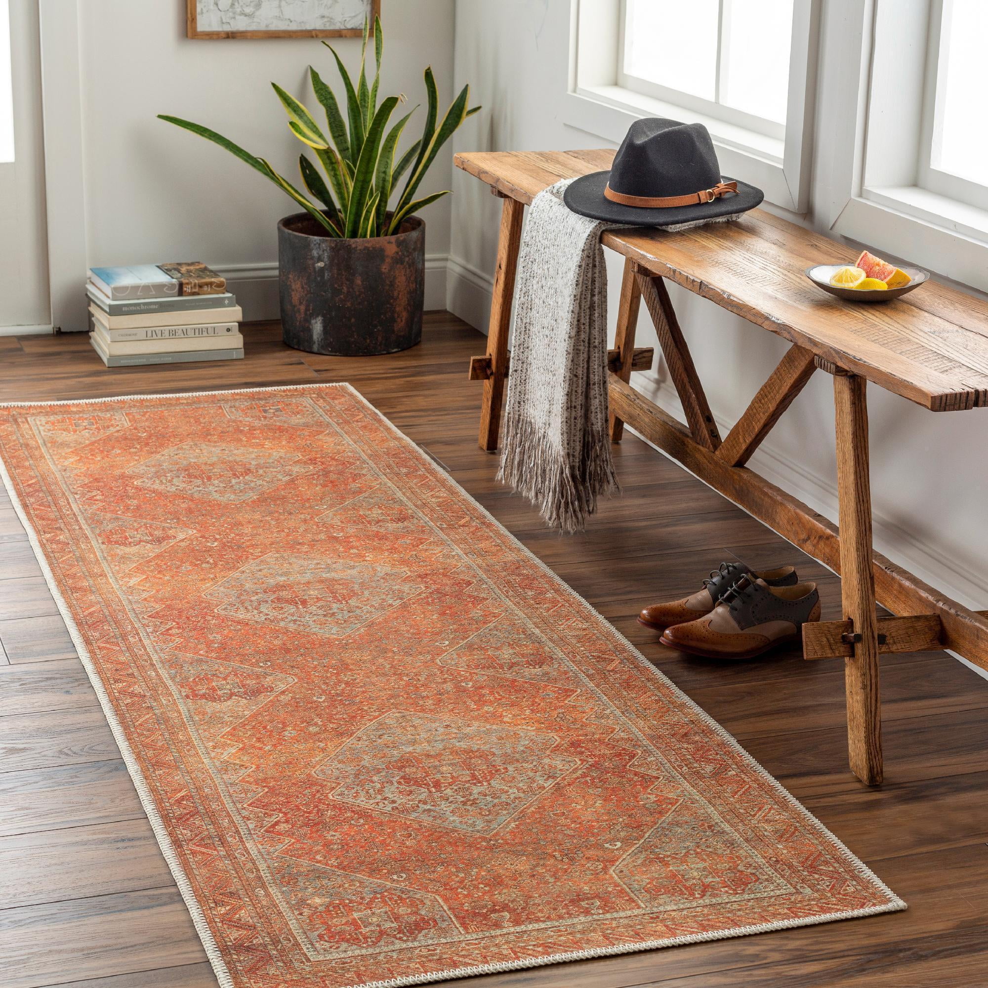 Kontea Burnt Orange Wool Chenille Runner Rug 2'7" x 7'10"