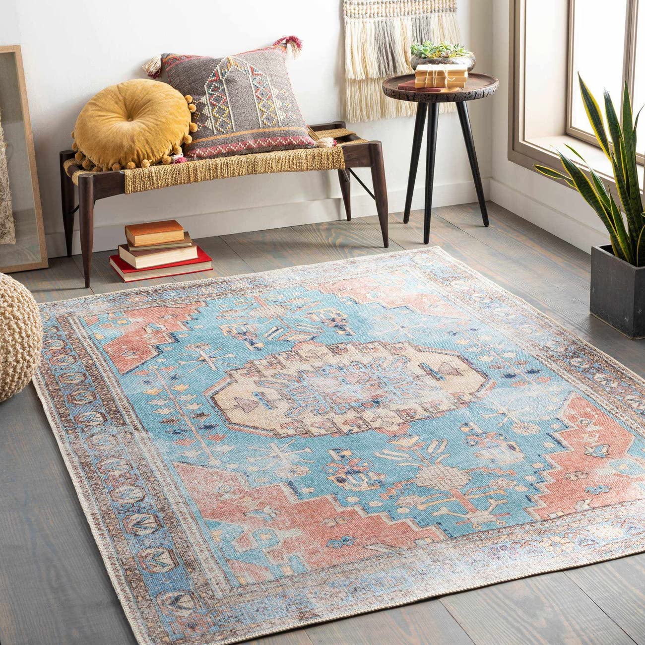 Mark&Day Washable Rugs, 3x8 Laren Traditional Aqua Runner Area Rug ...