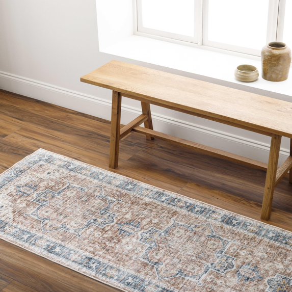 Mark&Day Washable Rugs, 2x8 New Cambria Traditional Burnt Orange Runner Area Rug, Brown Blue White Carpet for Hallway, Kitchen, Bedroom or Living Room (2'6" x 8' Runner,Machine Washable)