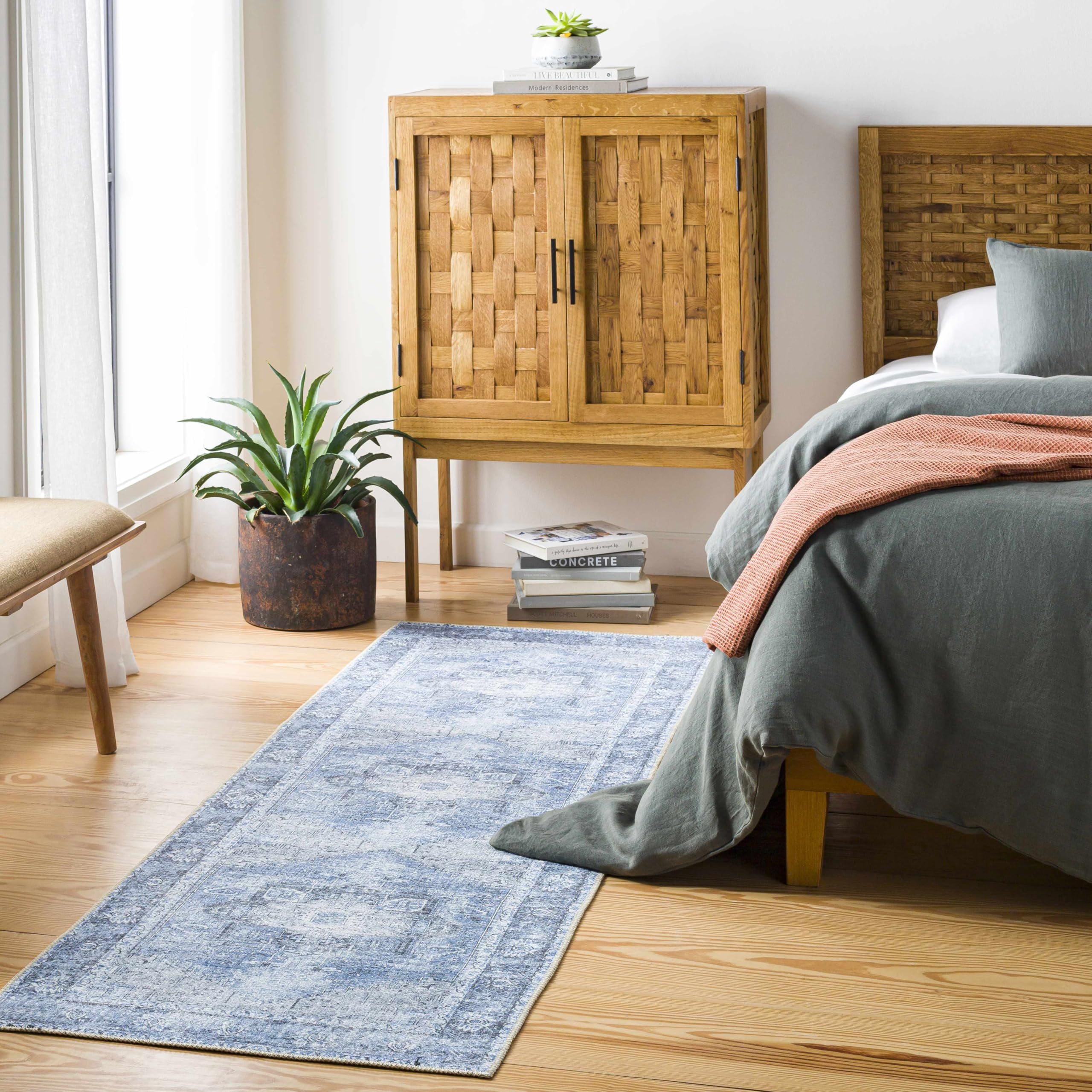 Mark&Day Washable Rugs, 3x8 Nora Traditional Sky Blue Runner Area Rug ...