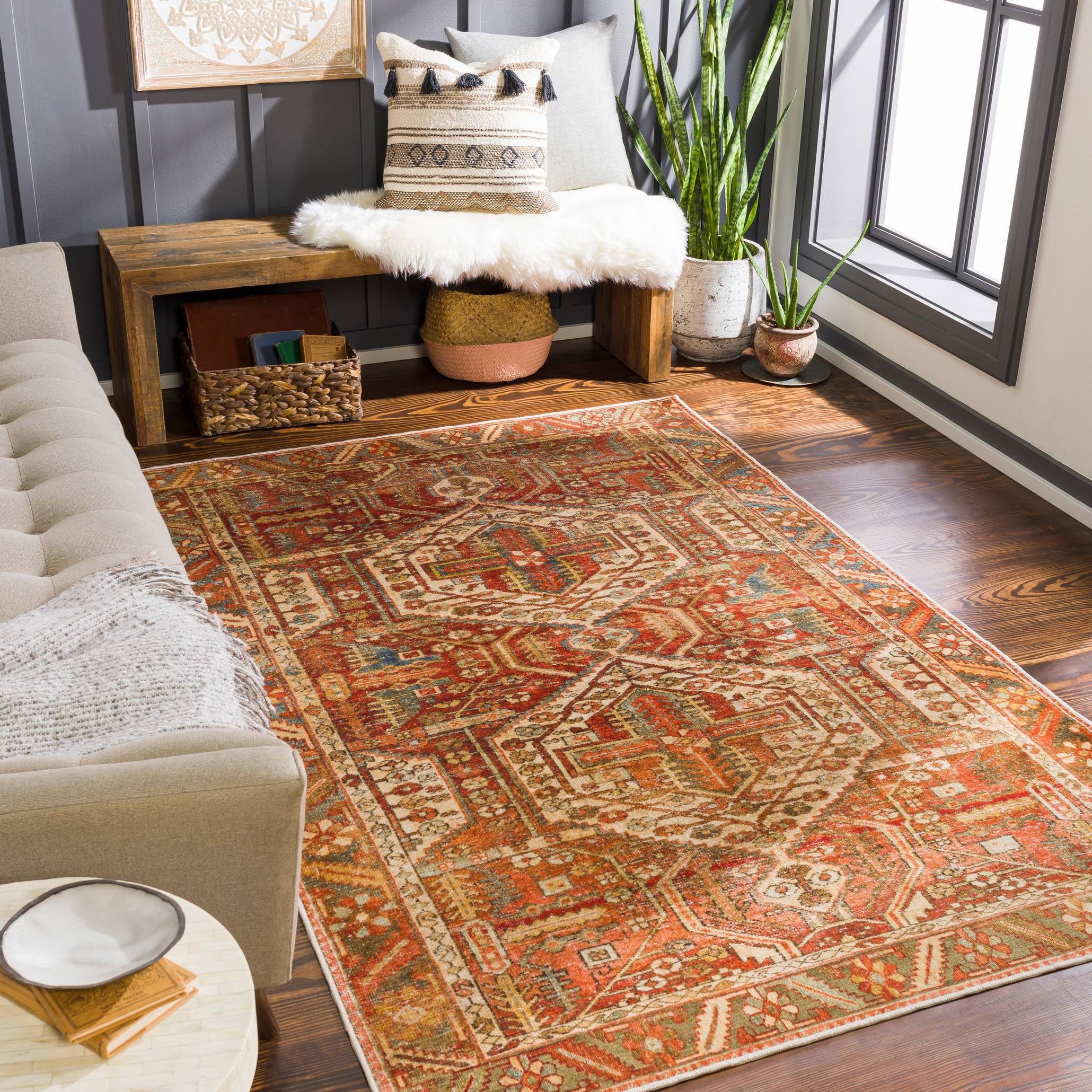 St David Burnt Orange Synthetic Oriental Runner Rug 2'6" x 8'