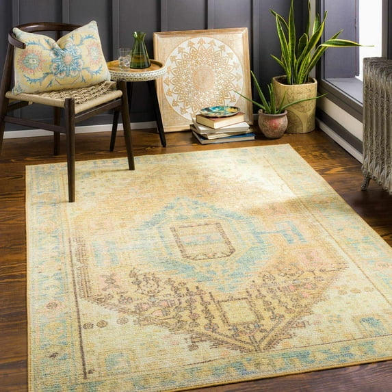 Mark&Day Washable Rugs, 4x6 Palos Park Traditional Tan Area Rug, Brown Red Carpet for Living Room, Bedroom or Kitchen (4'3" x 5'11", Machine Washable)