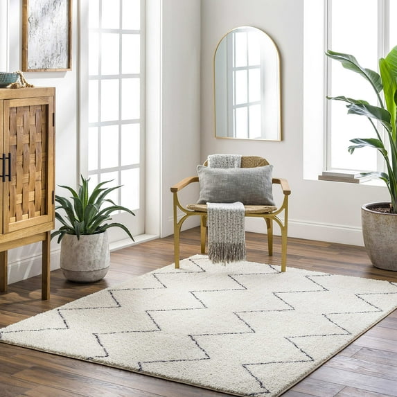 Mark&Day Washable Rugs, 5x7 Aaliyah Global Cream/Black Area Rug, Beige Black Carpet for Living Room, Bedroom or Kitchen (5'3" x 7', Machine Washable)