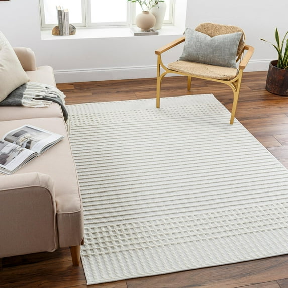 Mark&Day Washable Rugs, 5x7 Burkesville Modern Ivory Area Rug, Ivory Black Carpet for Living Room, Bedroom or Kitchen (5' x 7'2", Machine Washable)