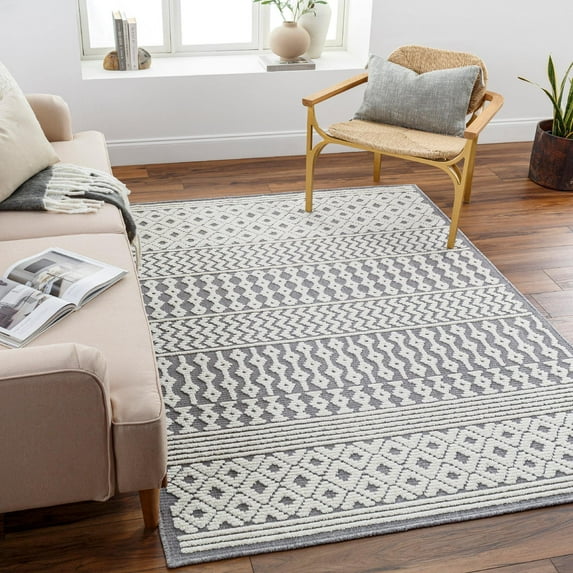 Mark&Day Washable Rugs, 5x7 Carrsville Cottage Gray Area Rug, Grey Ivory Carpet for Living Room, Bedroom or Kitchen (5' x 7'2", Machine Washable)