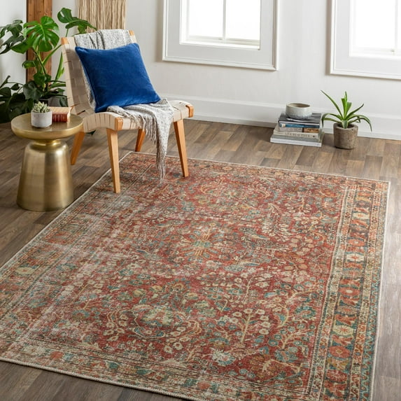 Mark&Day Washable Area Rugs, 5x7 Georgios Traditional Burnt Orange Area Rug (5'3" x 7'3")