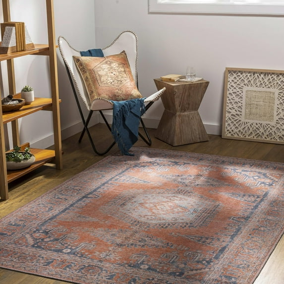 Mark&Day Washable Rugs, 5x7 Mackey Traditional Burnt Orange Area Rug, Orange Beige Carpet for Living Room, Bedroom or Kitchen (5'3" x 7'3", Machine Washable)
