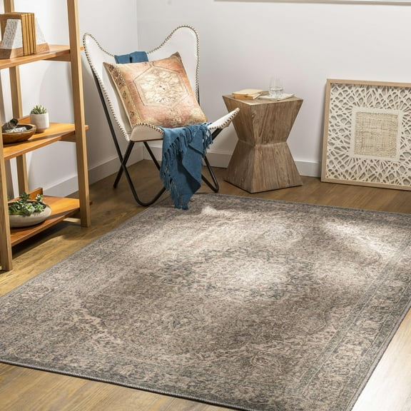 Mark&Day Washable Rugs, 5x7 Macy Traditional Camel Area Rug, Brown Cream Carpet for Living Room, Bedroom or Kitchen (5'3" x 7'3", Machine Washable)