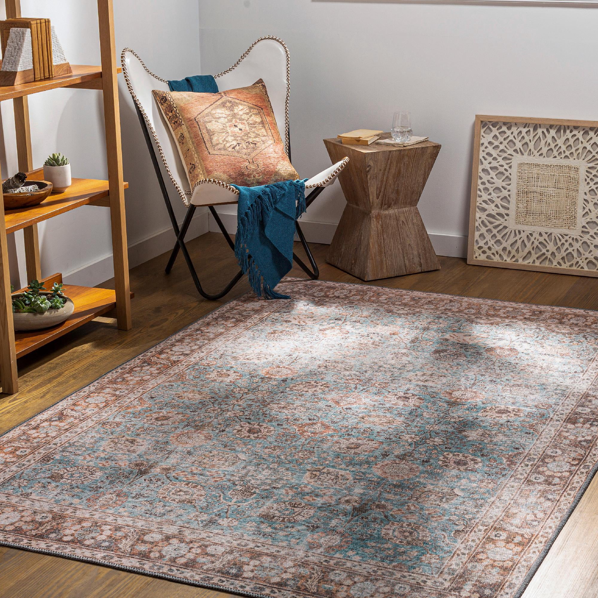 Mark&amp;Day Washable Area Rugs, 5x7 Markle Traditional Dark Teal Area Rug ...