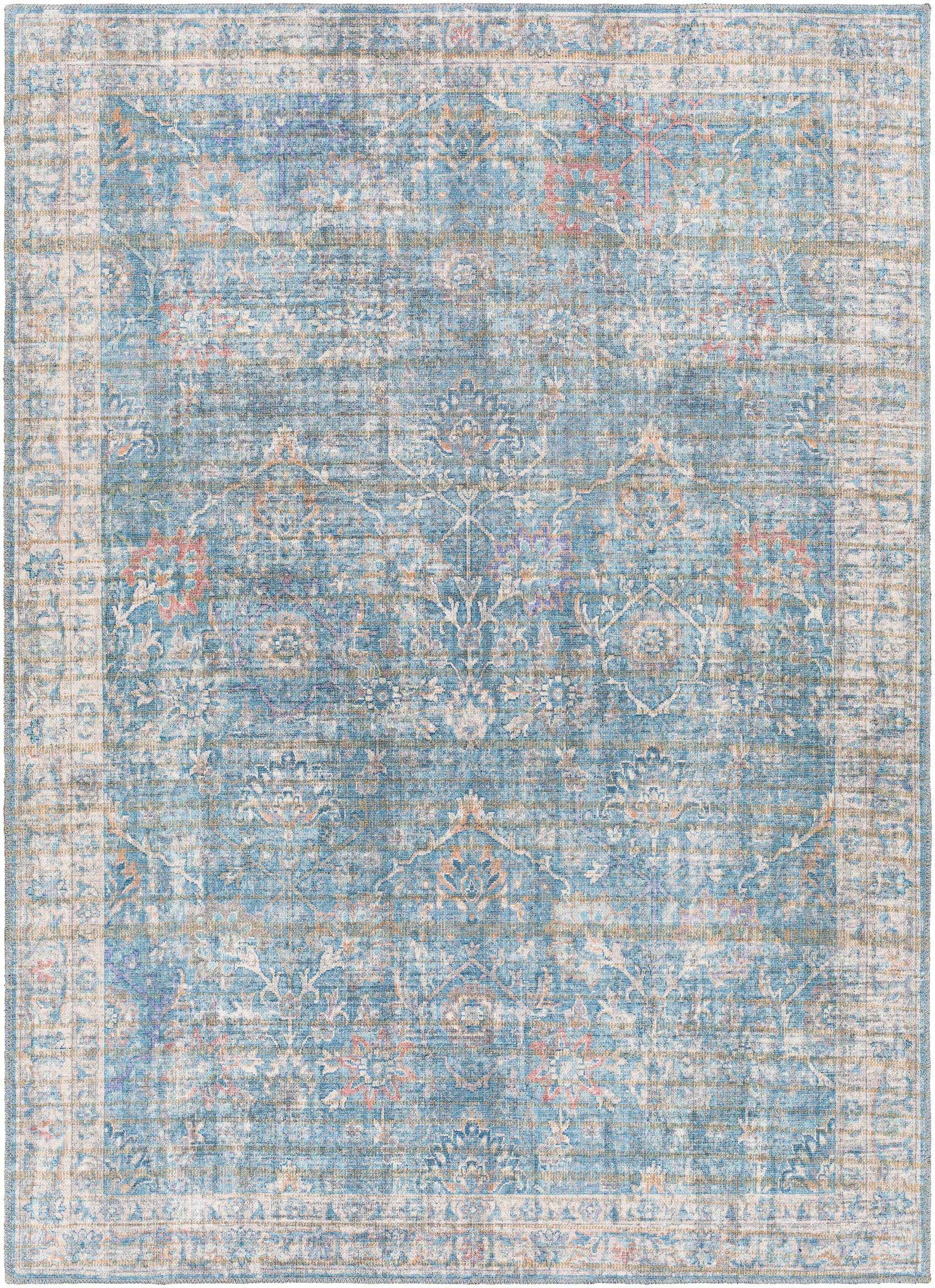 Markleville Pale Blue Washable Traditional Area Rug