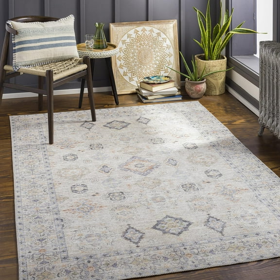 Mark&Day Washable Rugs, 5x7 North Utica Traditional Beige Area Rug, Beige Grey Cream Carpet for Living Room, Bedroom or Kitchen (5'3" x 7', Machine Washable)