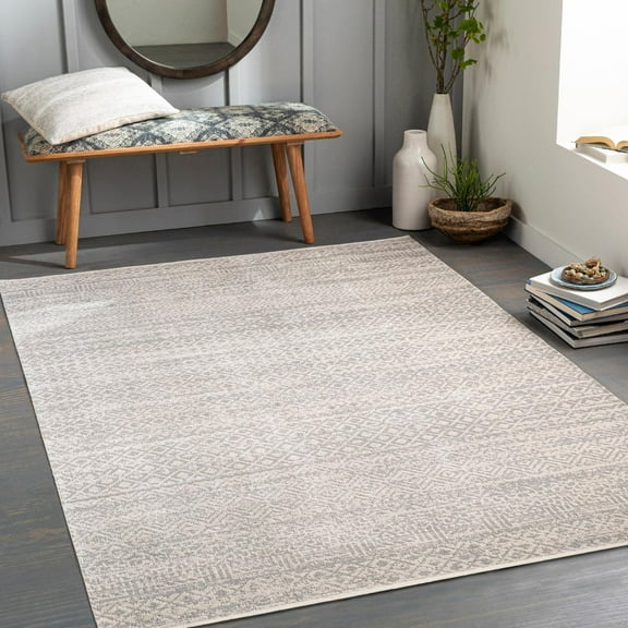 Mark&Day Washable Rugs, 5x7 Waynetown Global Light Gray Area Rug, Beige Carpet for Living Room, Bedroom or Kitchen (5'3" x 7', Machine Washable)