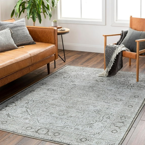 Mark&Day Washable Area Rugs, 5x7 West Fork Traditional Gray Area Rug (5'3" x 7'3")