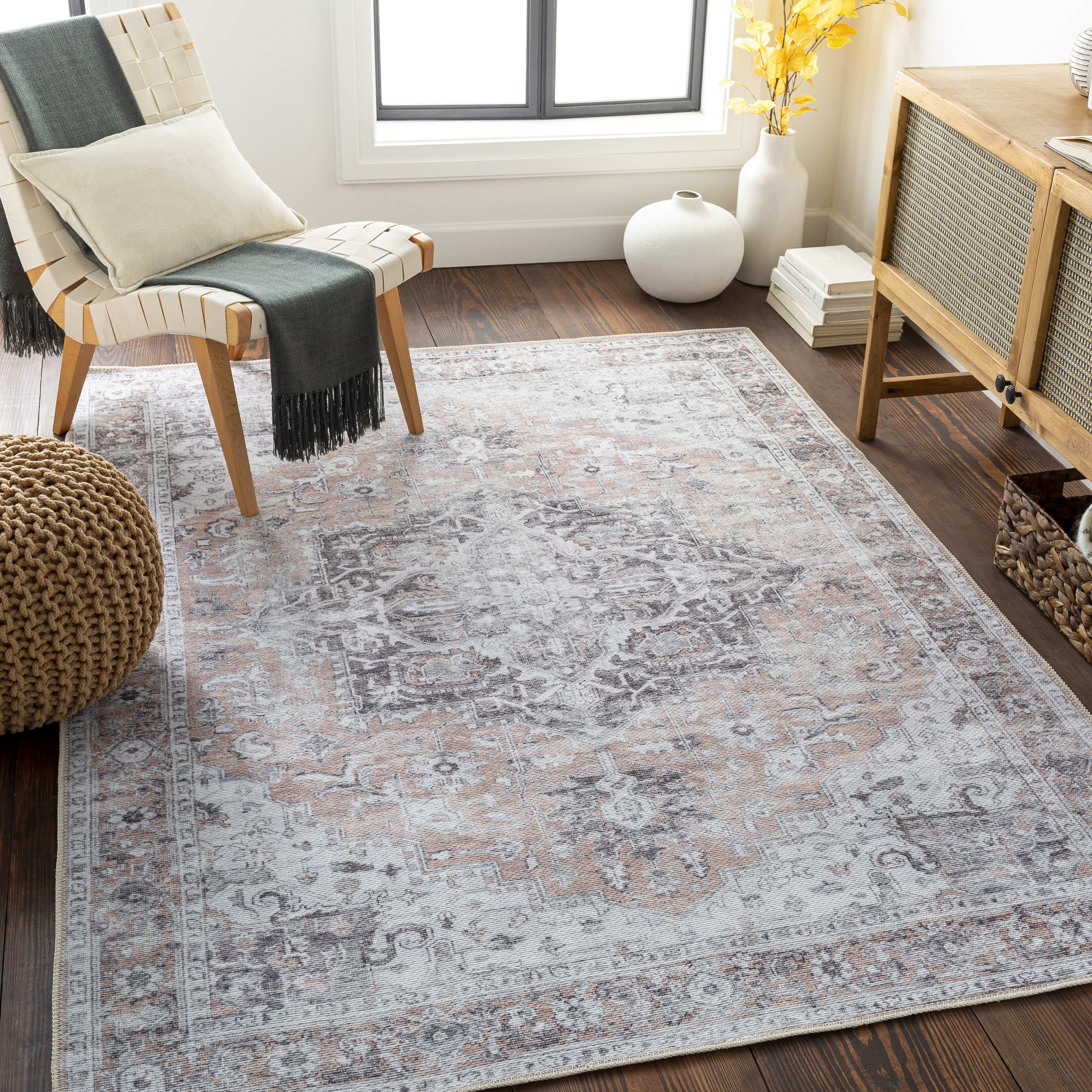 West Okoboji Traditional Gray Washable Chenille Area Rug