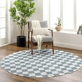thumbnail image 1 of Mark&Day Washable Rugs, 7ft Round Shaquina Modern Pale Blue Checkered Rug, Blue Ivory Carpet for Living Room, Bedroom or Kitchen (6'7" Round, Machine Washable), 1 of 8