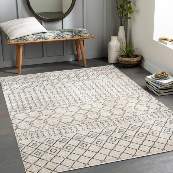 Mark&Day Washable Rugs, 8x10 Mary Global Beige Area Rug, Blue Beige Carpet for Living Room, Bedroom or Kitchen (7'10" x 10', Machine Washable)
