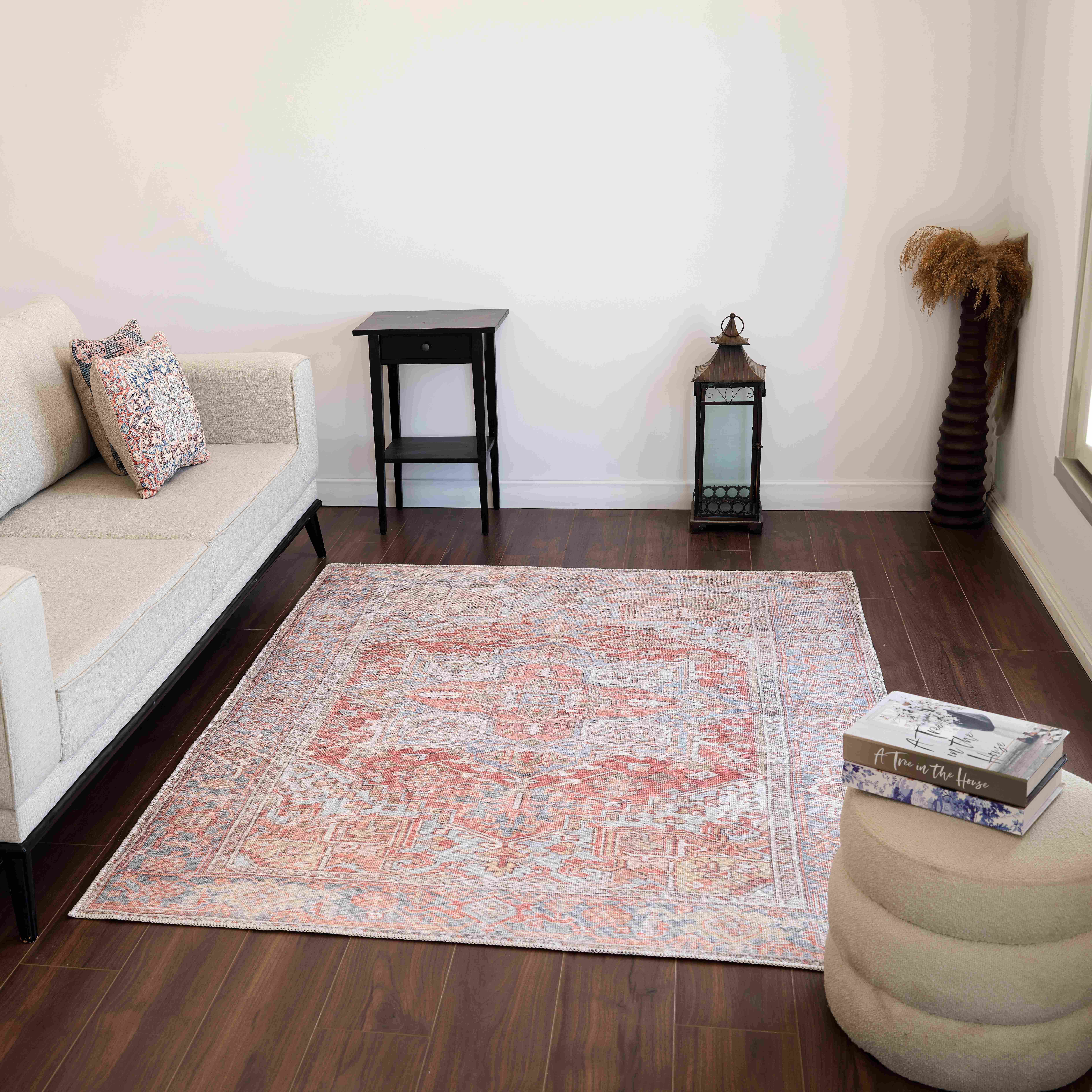 Handmade Blue and Burnt Orange Chenille Round Rug 7'6" x 9'6"