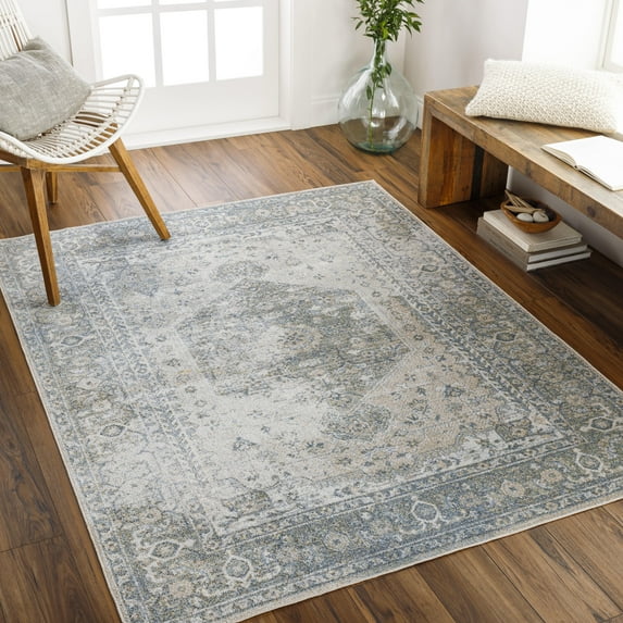 Mark&Day Washable Area Rugs, 9x12 Edmond Traditional Denim Area Rug (9'2" x 12')