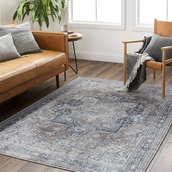 Mark&Day Washable Rugs, 9x12 Worthville Traditional Taupe Area Rug, Beige Blue Ivory Carpet for Living Room, Bedroom or Kitchen (9'3" x 12', Machine Washable)