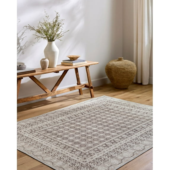 Mark&Day Washable Rugs, 2x3 Cortnie Cottage Cream/Dark Brown Area Rug, Light Brown Dark Brown Cream Carpet for Living Room, Bedroom or Kitchen (2' x 2'11", Machine Washable)
