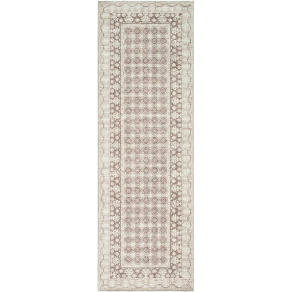 Mark&Day Washable Rugs, 3x10 Cortnie Cottage Cream/Dark Brown Runner Area Rug, Light Brown Dark Brown Cream Carpet for Hallway, Kitchen, Bedroom or Living Room (2'7" x 10' Runner, Machine Washable)