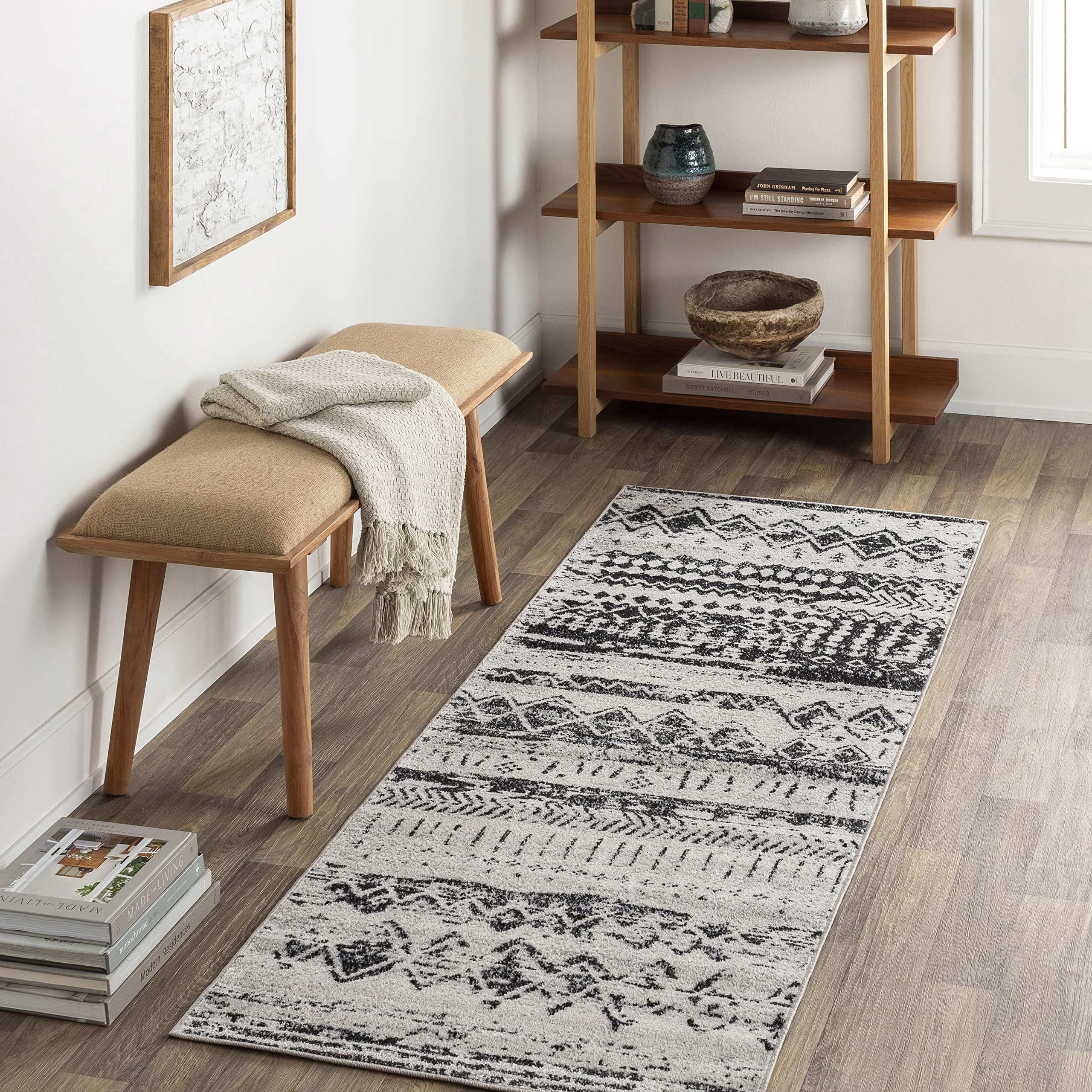 Mark&Day Washable Rugs, 3x7 Matt Global Beige Runner Area Rug, Black ...