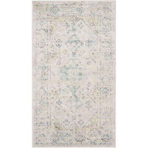 Mark&Day Washable Rugs, 3x7 Maurita Traditional Light Silver Runner Area Rug, Grey Silver Carpet for Hallway, Kitchen, Bedroom or Living Room (2'7" x 7'3" Runner, Machine Washable)