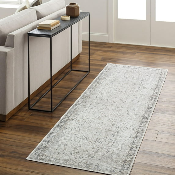 Mark&Day Washable Rugs, 3x8 Sederick Traditional Ivory Runner Area Rug, Black Tan Blue Carpet for Hallway, Kitchen, Bedroom or Living Room (2'7" x 7'10" Runner, Machine Washable)