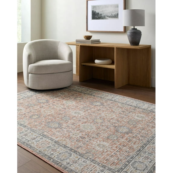 Mark&Day Washable Rugs, 5x7 Cuong Traditional Rose Area Rug, Rose Beige Cream Carpet for Living Room, Bedroom or Kitchen (5'3" x 7', Machine Washable)
