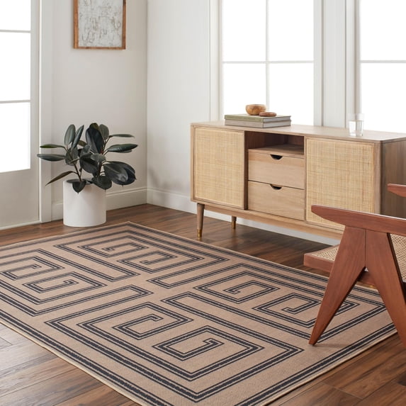 Mark&Day Easy Jute Washable Rugs, 6x9 Modern Farmhouse Tan Grey Area Rug, Drayton Tan Charcoal Natural Color Braided Carpet for Kitchen, Living Room or Bedroom (6' x 9', Machine Washable)