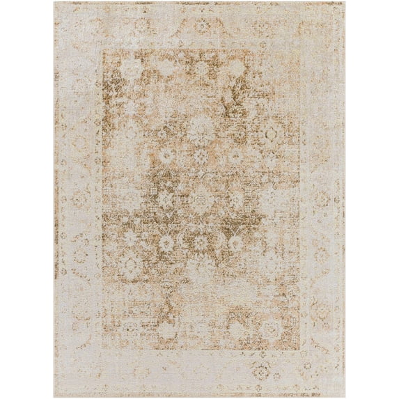 Mark&Day Washable Rugs, 7ft Round Chinenye Traditional Rust Area Rug, Brown Taupe Carpet for Living Room, Bedroom or Kitchen (6'7" Round, Machine Washable)