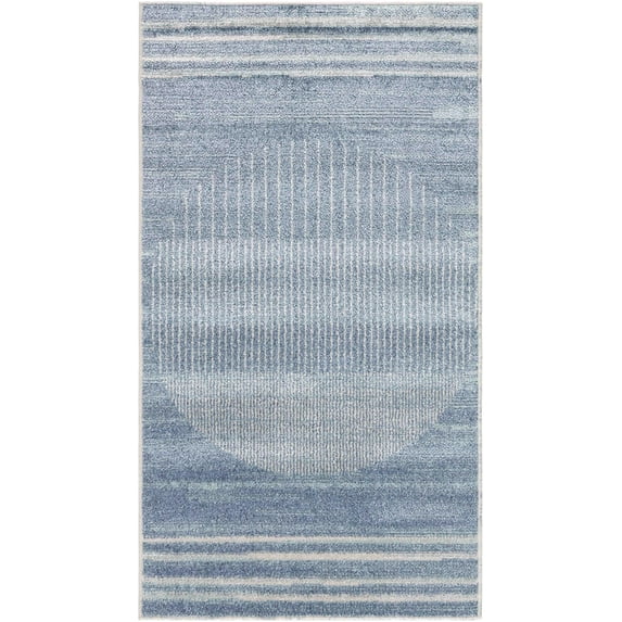 Mark&Day Washable Rugs, 7ft Round Elk Falls Modern Slate Blue Area Rug, Blue Grey Carpet for Living Room, Bedroom or Kitchen (6'7" Round, Machine Washable)